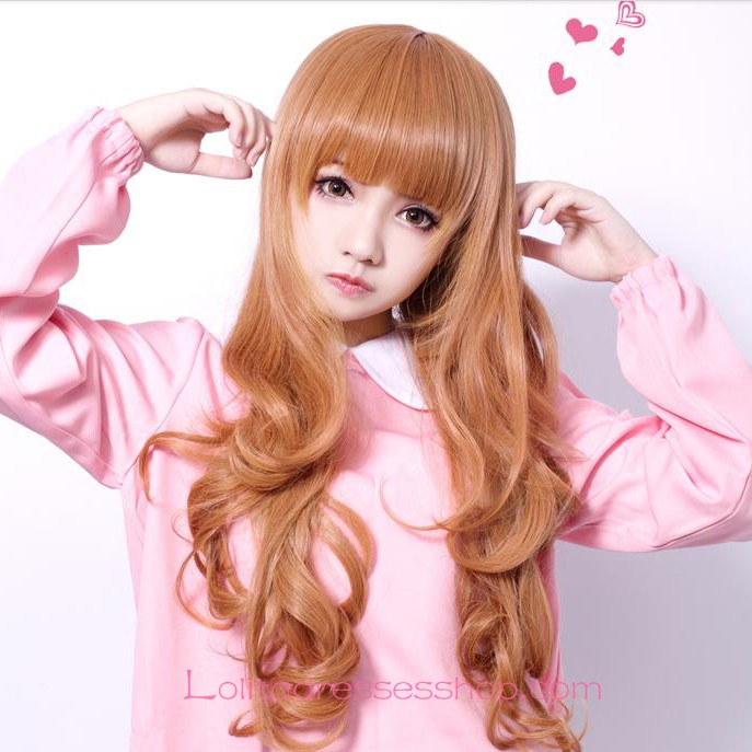 Lolita Long Curly Golden Girl Maid Cute Cosplay Wig