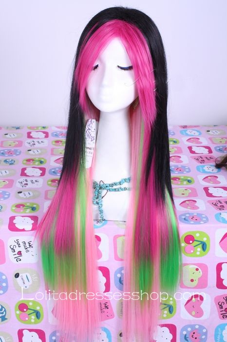 Rainbow Straight Gradient Fashion Long Lolita Cute Cosplay Wig