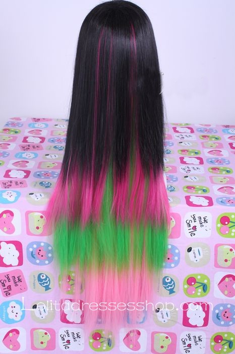 Rainbow Straight Gradient Fashion Long Lolita Cute Cosplay Wig