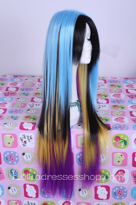 Multicolor Gradient Straight Modern Girl Lolita Cute Cosplay Wig
