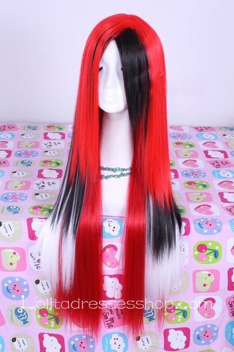 Punk Nightclub Red Long Straight Lolita Cute Cosplay Wig