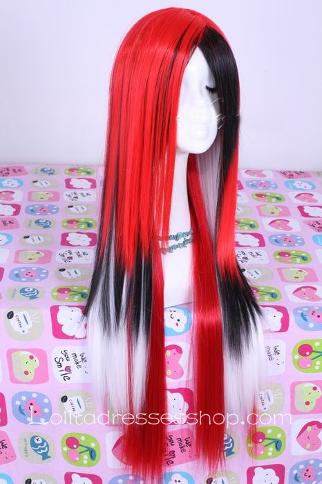 Punk Nightclub Red Long Straight Lolita Cute Cosplay Wig