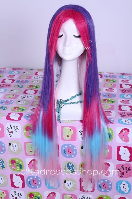 Sweet Girl Punk Colorful Long Straight Lolita Cosplay Wig