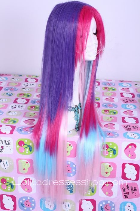 Sweet Girl Punk Colorful Long Straight Lolita Cosplay Wig