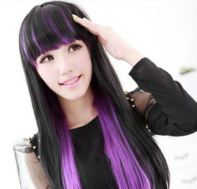 Sweet Girl Black Purple Double Gradient Lolita Cute Cosplay Wig