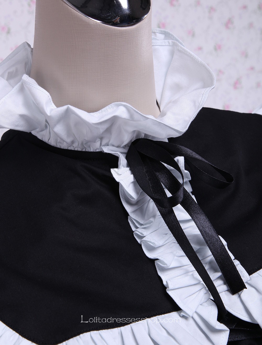 Black Cotton Stand Collar Long Sleeves Ruffles Bow Gothic Lolita Dress