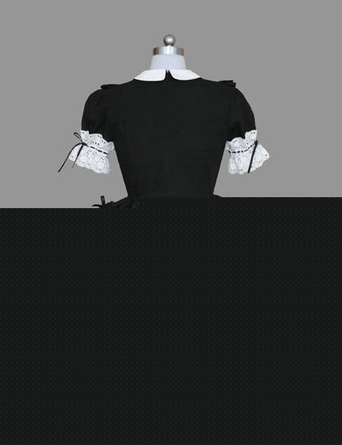 Multilayer Black and White Lapel Elbow Sleeve Bow Lace Trim Gothic Lolita Dress