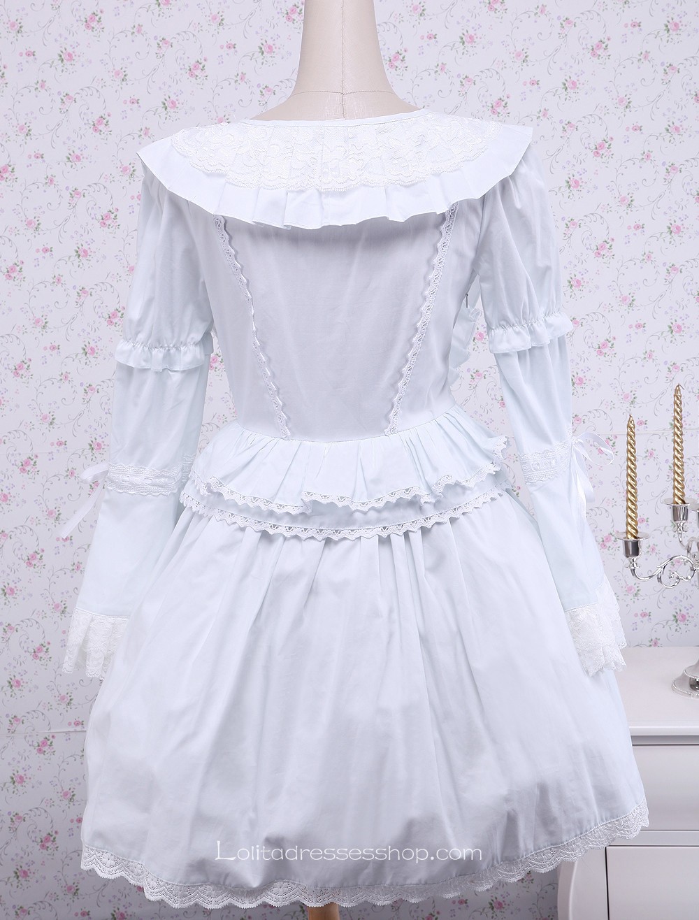 White Cotton Ruffles Bow Square Neck Gothic Lolita Dress