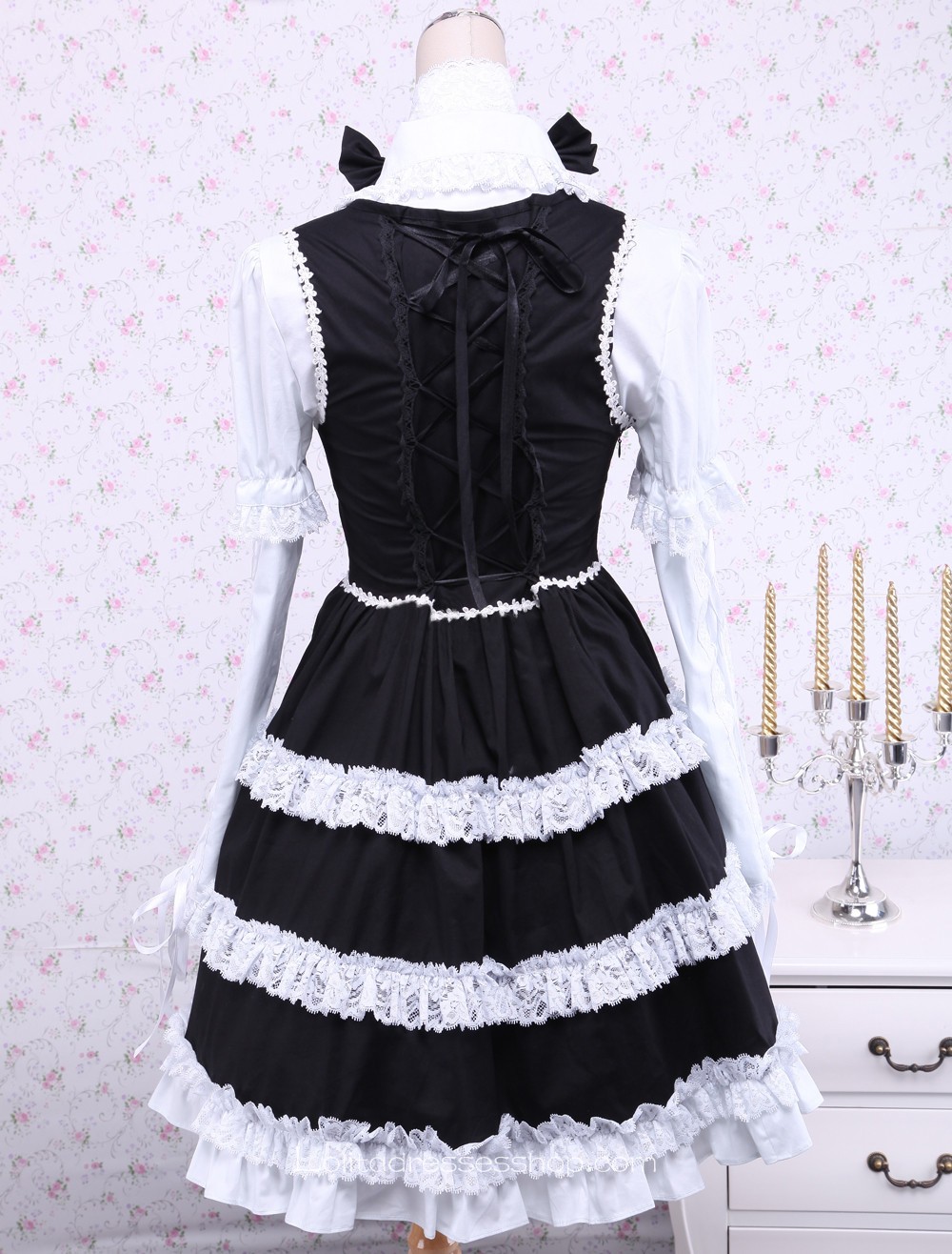 black dress white lace trim