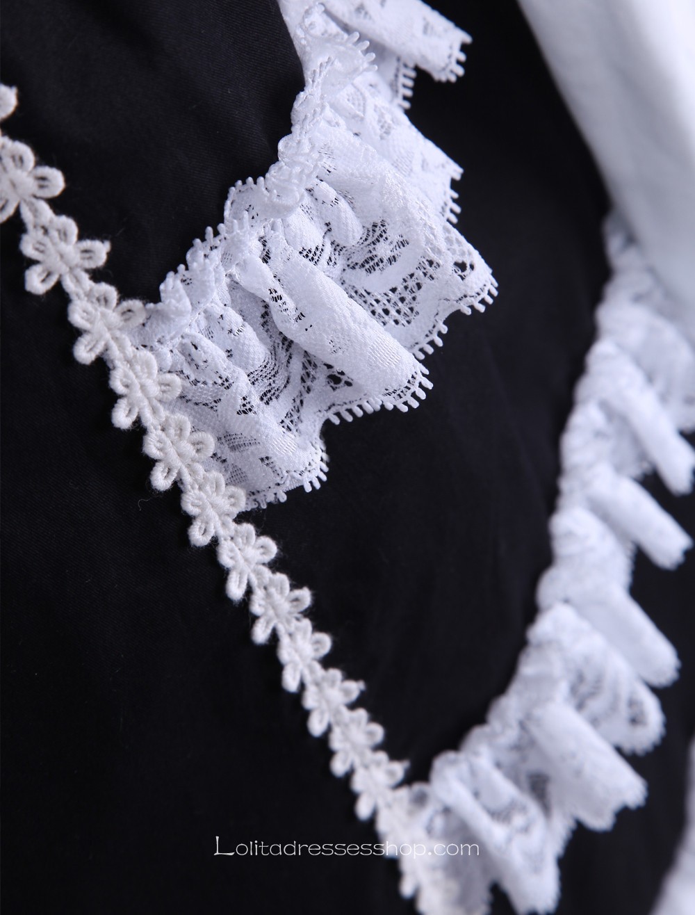 Black and White Cotton Long Sleeves Lace Trim Bow Gothic Lolita Dress