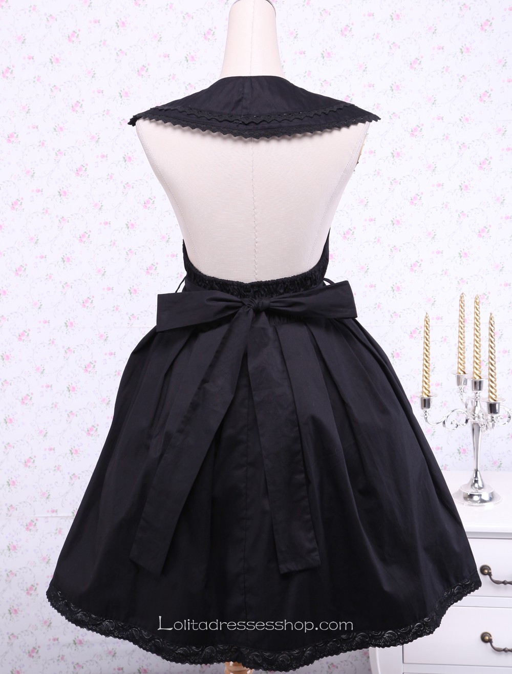 Black Cotton Round Neck Sleeveless Gothic Lolita Dress