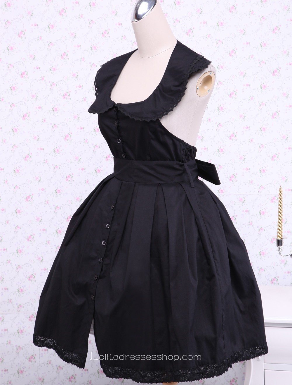 Black Cotton Round Neck Sleeveless Gothic Lolita Dress