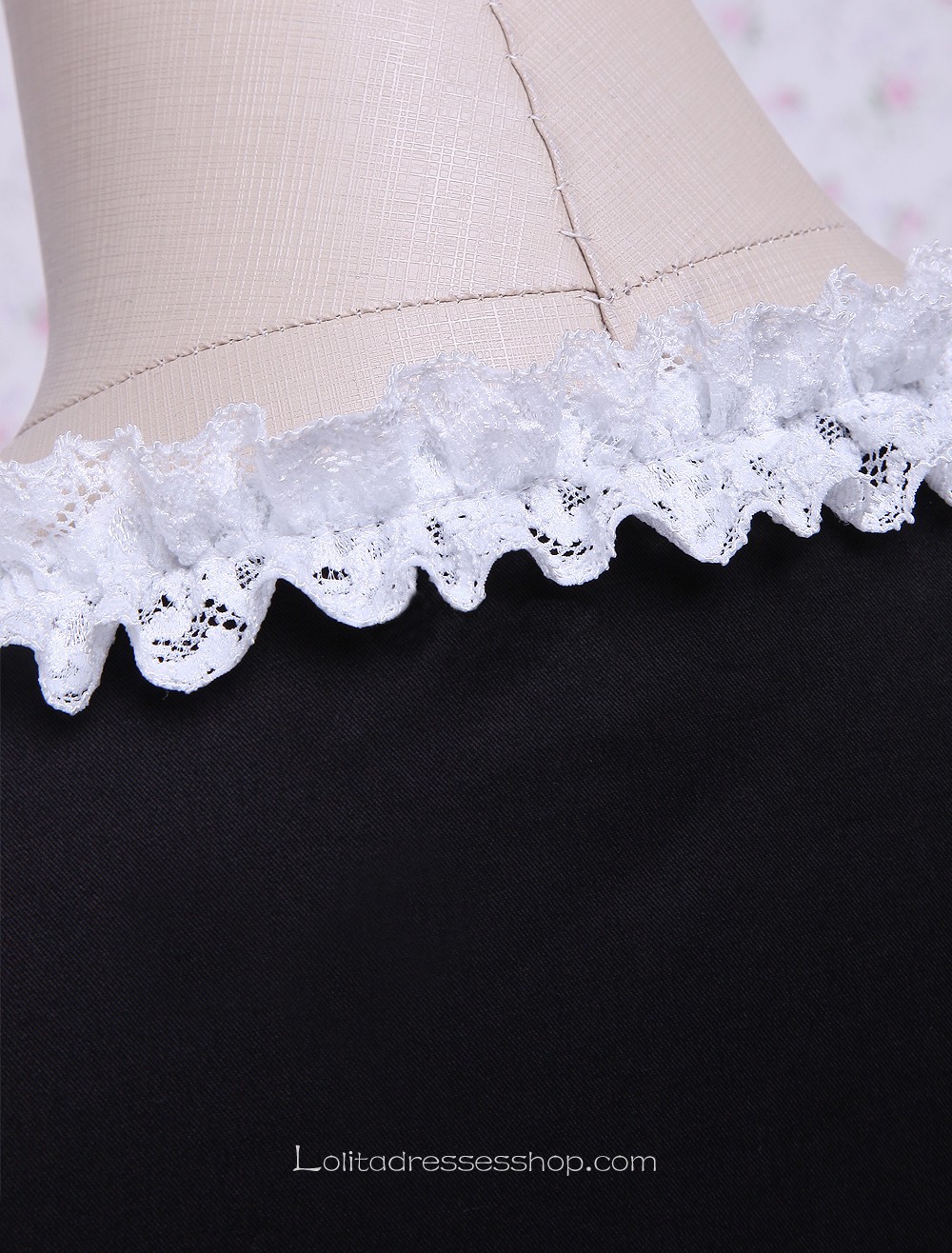 Black Cotton White Lace Trim Knee-length Gothic Lolita Dress