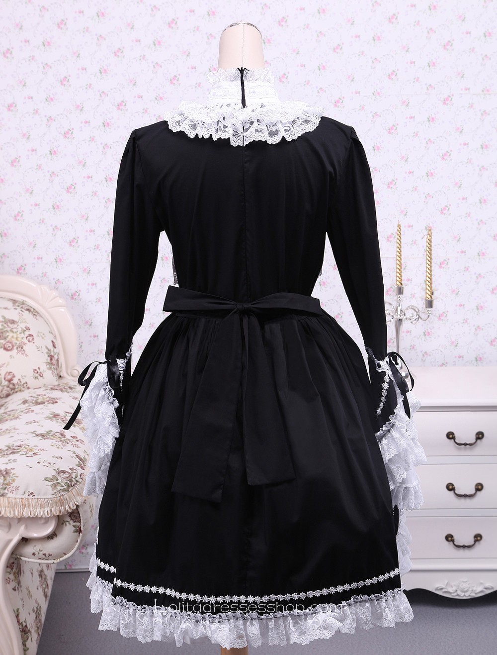 Cheap Black Cotton White Doll Collar Splicing Gothic Lolita Dress Sale ...