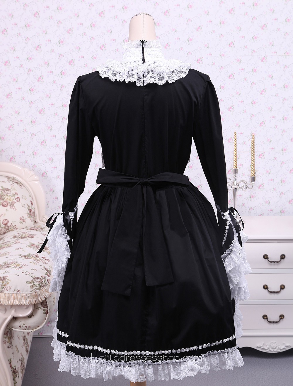 Black Cotton White Doll Collar Splicing Gothic Lolita Dress