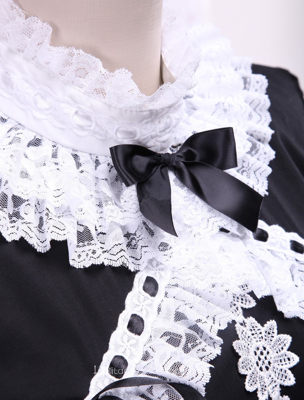 Black Cotton White Doll Collar Splicing Gothic Lolita Dress