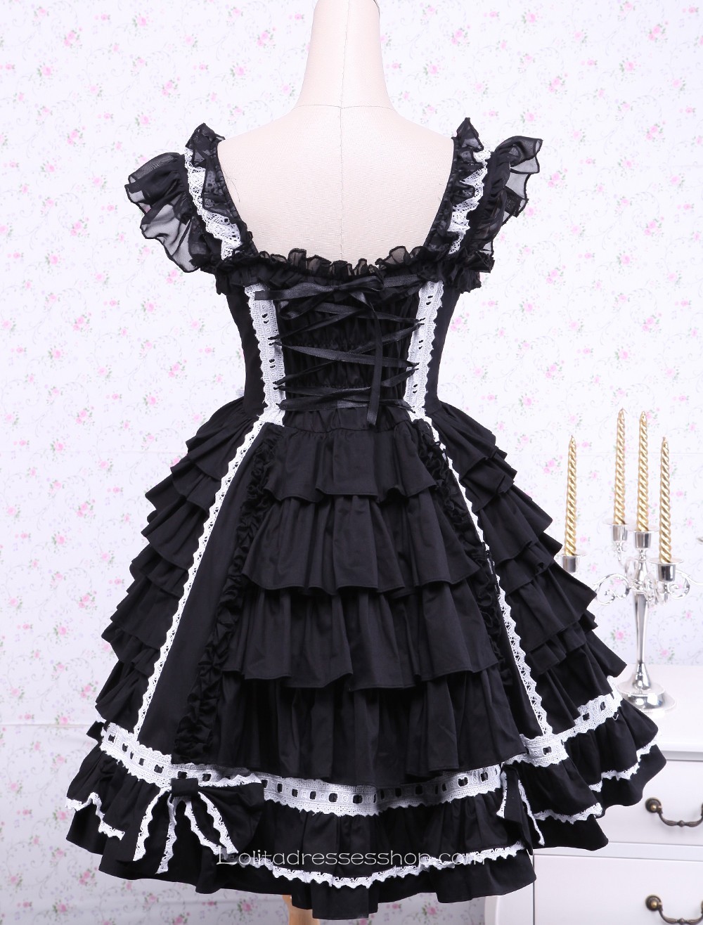 Feifei Sleeves Ruffles Bow Lace Trim Gothic Cotton Lolita Dress