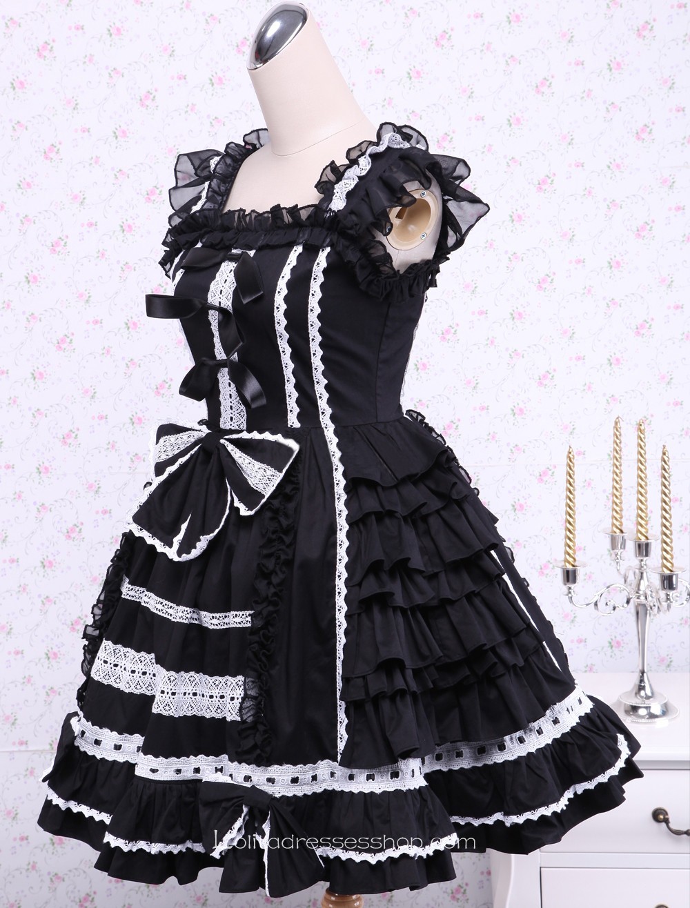 Feifei Sleeves Ruffles Bow Lace Trim Gothic Cotton Lolita Dress