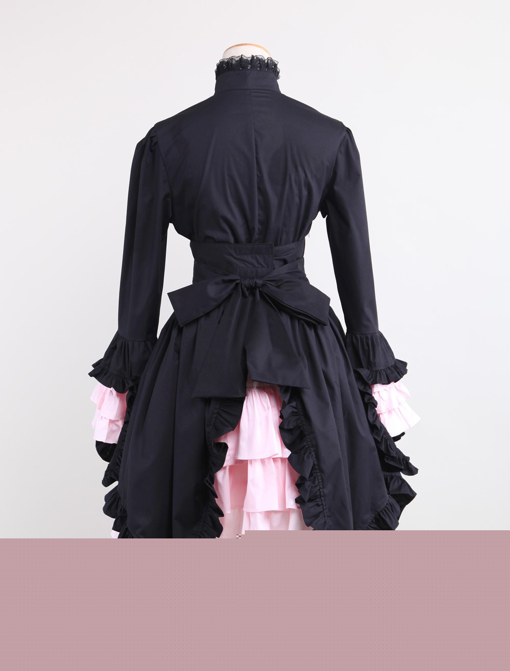 Black and Pink Splicing Bow Stand Collar Gothic Lolita Dress