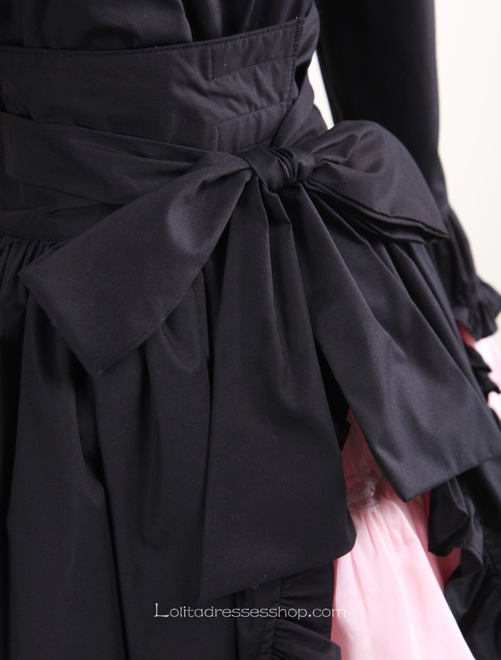 Black and Pink Splicing Bow Stand Collar Gothic Lolita Dress