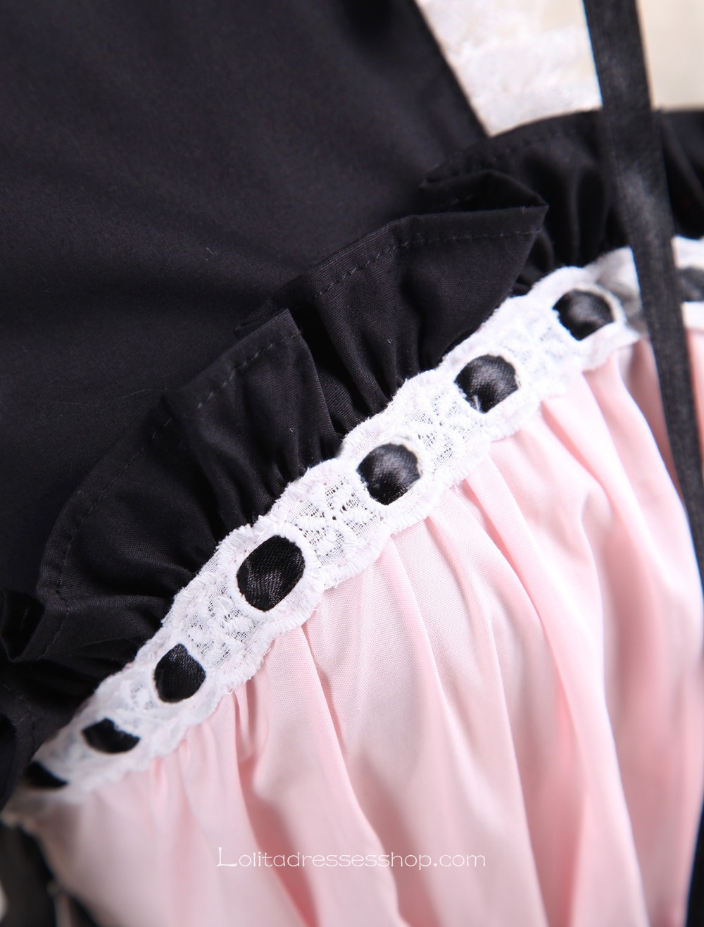 Black and Pink Splicing Bow Stand Collar Gothic Lolita Dress