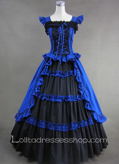 Luxuriant Elegant Royal Blue and Black Gothic Victorian Lolita Dress