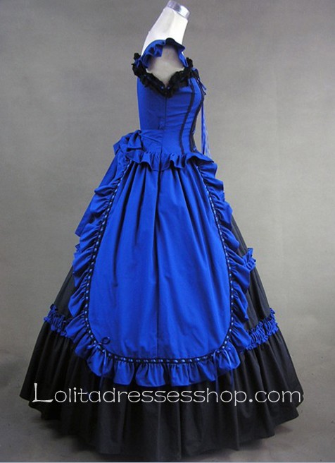 Luxuriant Elegant Royal Blue and Black Gothic Victorian Lolita Dress