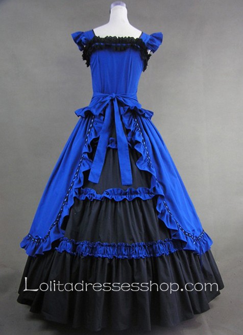 Luxuriant Elegant Royal Blue and Black Gothic Victorian Lolita Dress