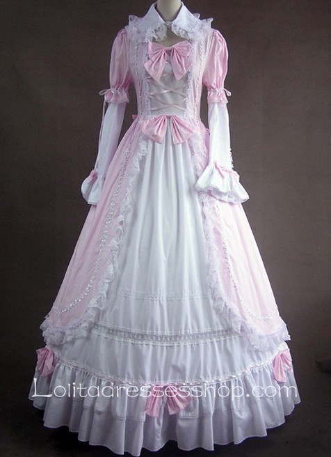 Pink and White Lace and Bows Decoration Gothic Victorian Lolita Dress