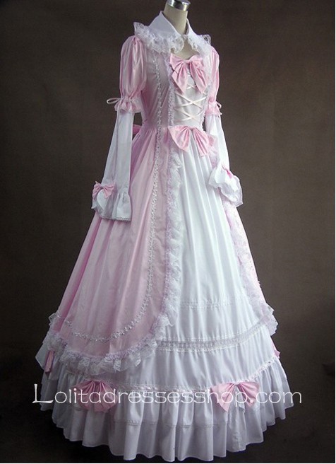 Pink and White Lace and Bows Decoration Gothic Victorian Lolita Dress