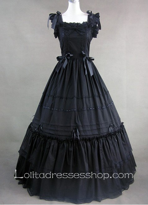 Black Bows Ruffle Ribbon decoration Gothic Victorian Lolita Dress