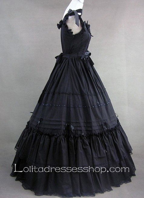 Black Bows Ruffle Ribbon decoration Gothic Victorian Lolita Dress