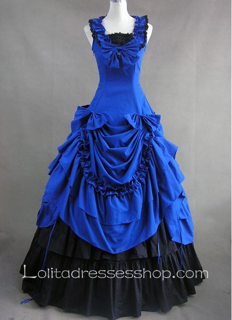 Tiers Ruffled Gorgeous Jewelry Blue and Black Gothic Victorian Lolita Dress