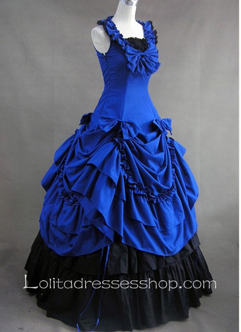 Tiers Ruffled Gorgeous Jewelry Blue and Black Gothic Victorian Lolita Dress