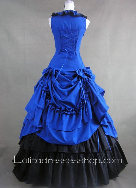 Tiers Ruffled Gorgeous Jewelry Blue and Black Gothic Victorian Lolita Dress