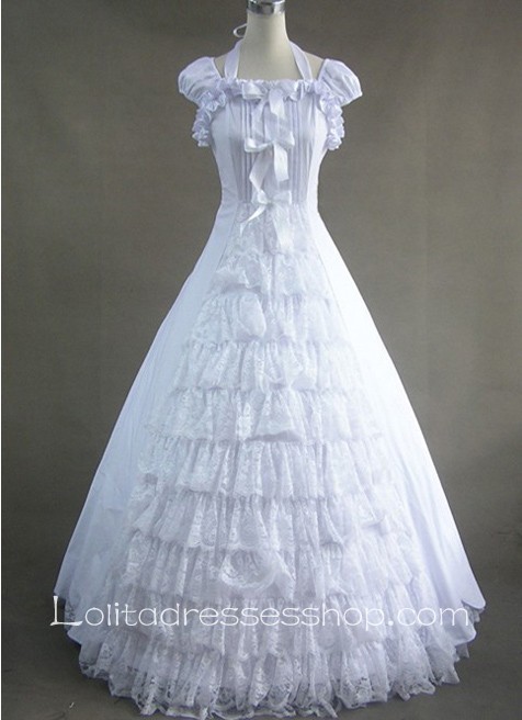 Elegant Ruffled White Lace Gothic Victorian Lolita Dress