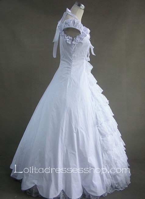 Elegant Ruffled White Lace Gothic Victorian Lolita Dress