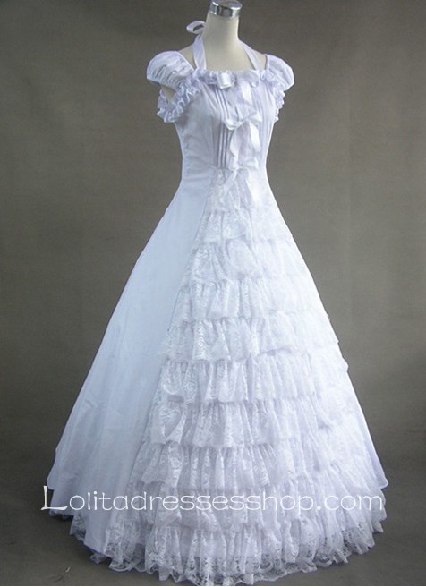 Elegant Ruffled White Lace Gothic Victorian Lolita Dress