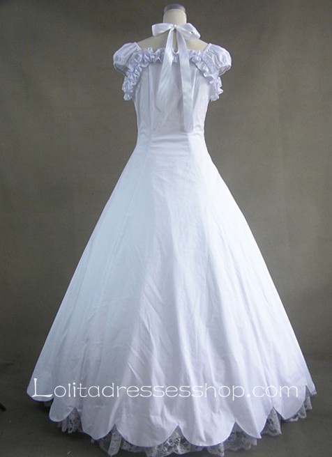 Elegant Ruffled White Lace Gothic Victorian Lolita Dress