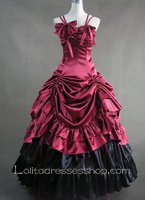 Deep Red Satin Straps Gothic Victorian Lolita Dress