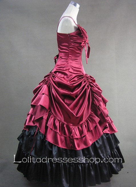 Deep Red Satin Straps Gothic Victorian Lolita Dress