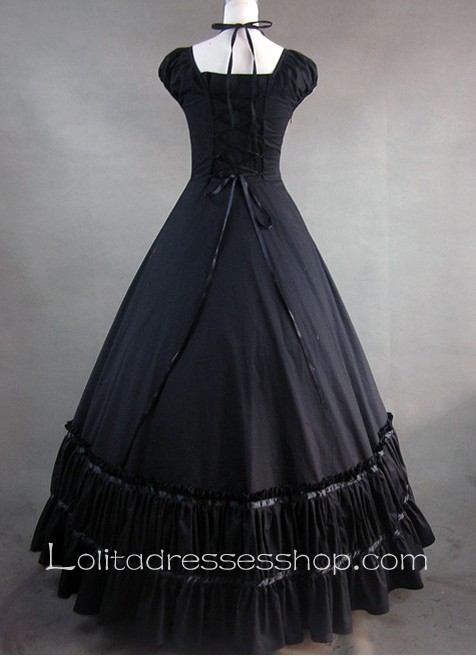Black Cotton Bow and Buttons Decoration Gothic Victorian Lolita Dress