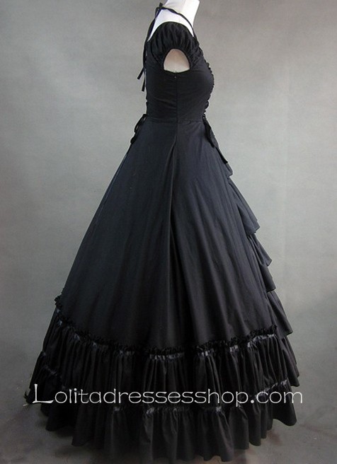 Black Cotton Bow and Buttons Decoration Gothic Victorian Lolita Dress