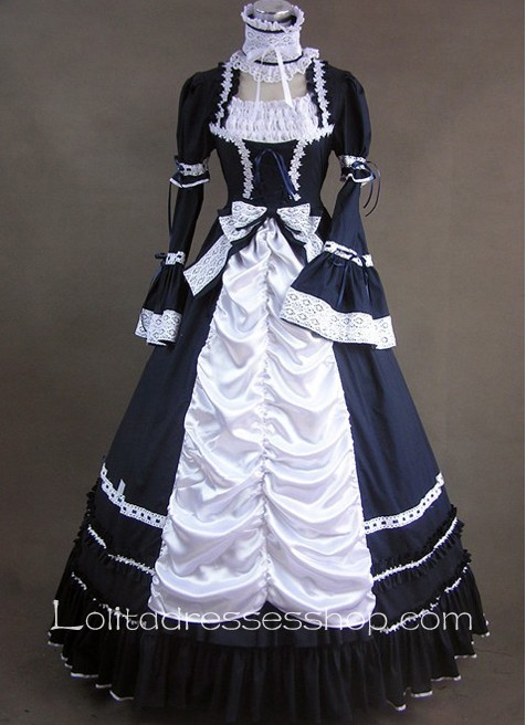 Aristocrat Style Black and White Ruffled Gothic Victorian Lolita Dress