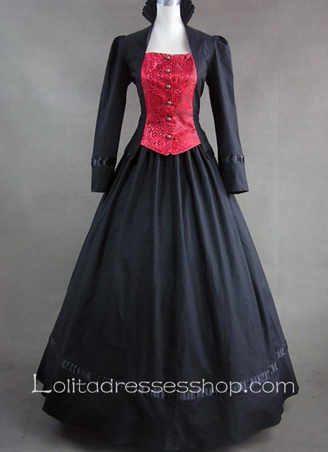 Buttons and Lace Decoration High Collar Gothic Victorian Lolita Dress