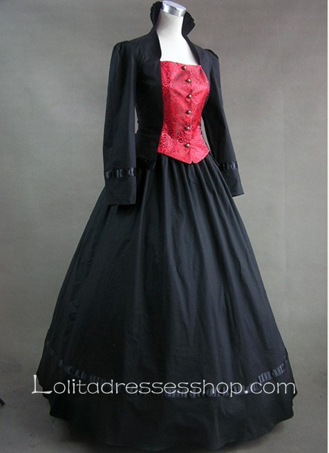 Buttons and Lace Decoration High Collar Gothic Victorian Lolita Dress