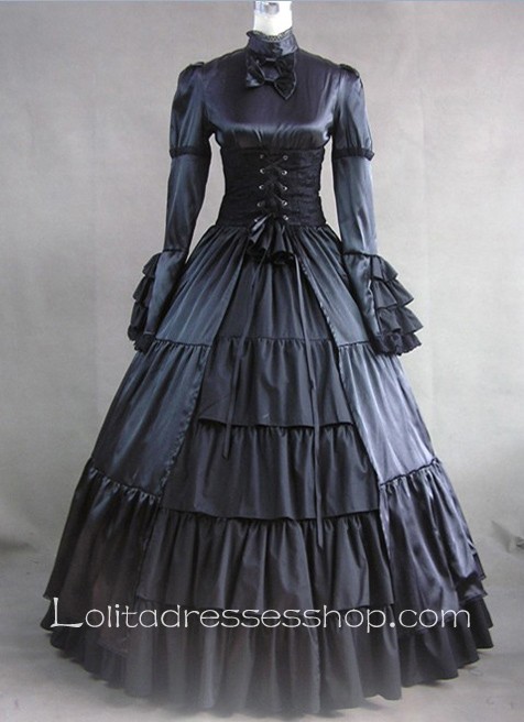 Gothic Victorian Black Long Sleeves Lolita Dress