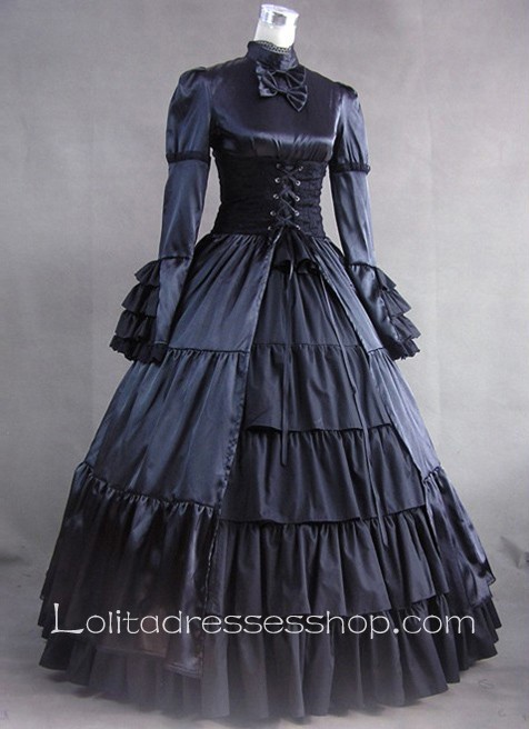 Gothic Victorian Black Long Sleeves Lolita Dress