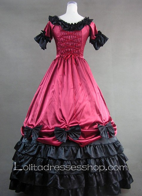 Gothic Victorian Deep Red Ruffled Skirt Lolita Dress