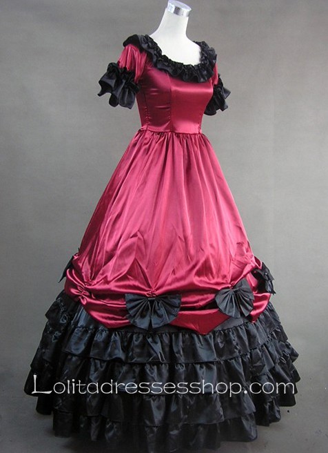 Gothic Victorian Deep Red Ruffled Skirt Lolita Dress
